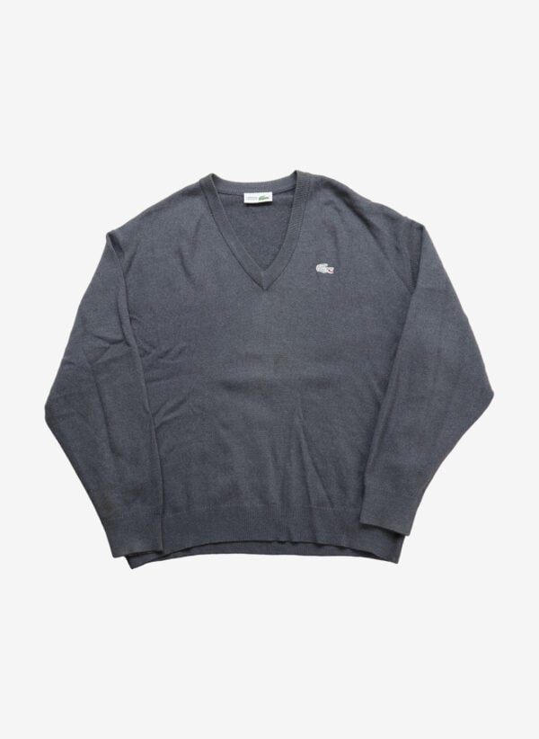 Vintage 80s Chemise Lacoste V-Ausschnitt Pullover grau
