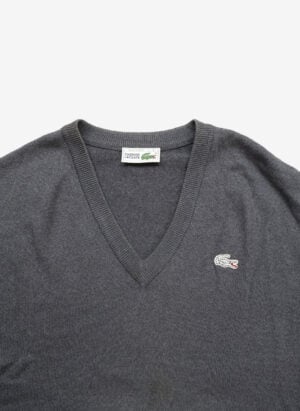Vintage 80s Chemise Lacoste V-Ausschnitt Pullover grau