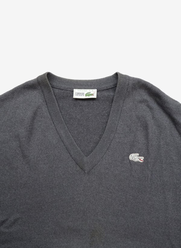Vintage 80s Chemise Lacoste V-Ausschnitt Pullover grau