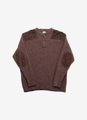 Vintage L.L.Bean Wollpullover Henley braun mit Wildleder-Patches