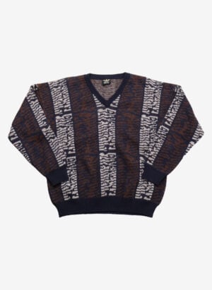 Vintage 90s Armani V-Neck Strickpullover Jacquard braun
