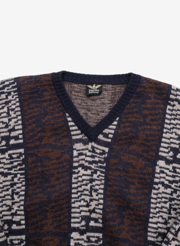 Vintage 90s Armani V-Neck Strickpullover Jacquard braun