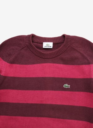 Vintage Lacoste Strickpullover gestreift pink bordeaux