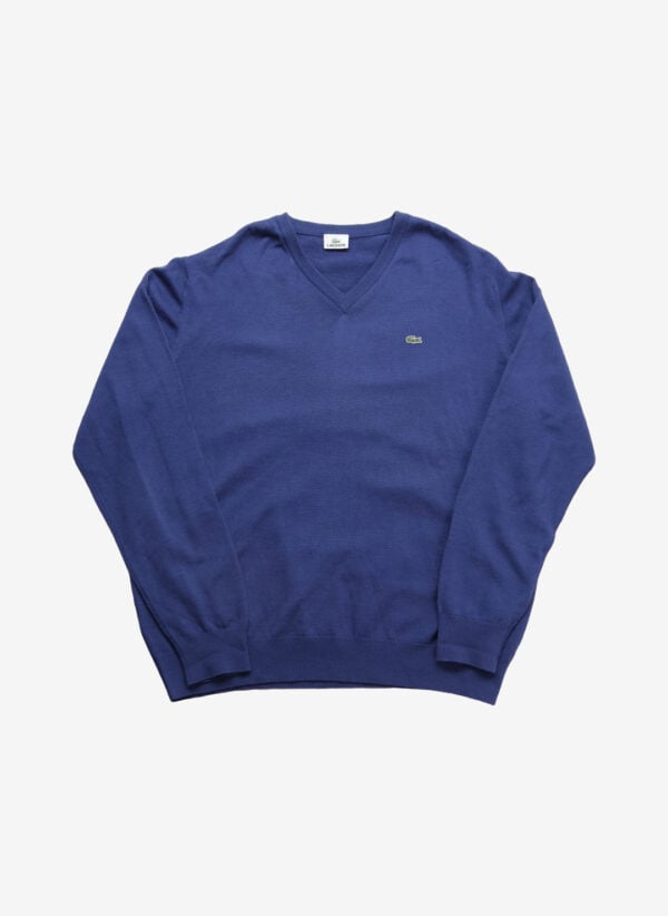 Vintage Lacoste V-Neck Wollpullover blau