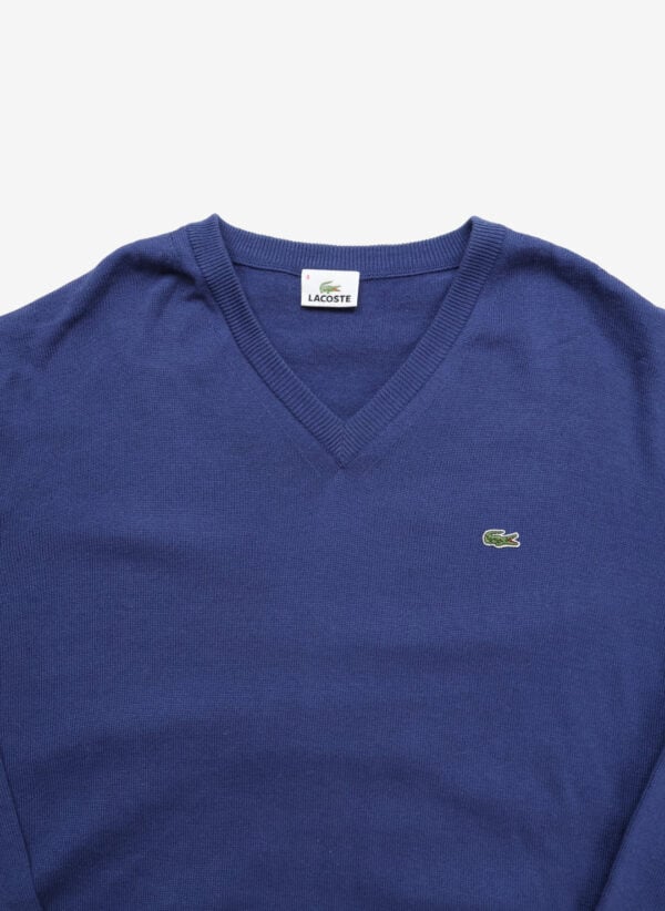 Vintage Lacoste V-Neck Wollpullover blau
