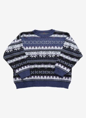 Vintage 90s Strickpullover Norweger-Muster blau