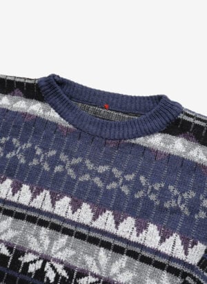 Vintage 90s Strickpullover Norweger-Muster blau