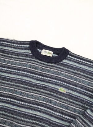 Vintage 80s Chemise Lacoste Wollpullover blau gestreift