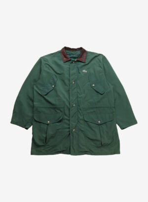 Vintage 90s Lacoste Feldmantel grün mit Lederkragen