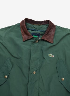 Vintage 90s Lacoste Feldmantel grün mit Lederkragen