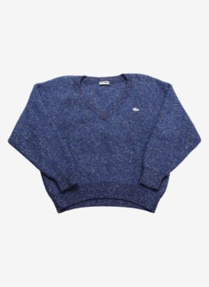 Vintage 80s Chemise Lacoste V-Neck Strickpullover blau meliert