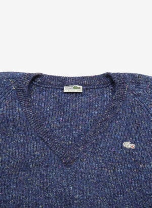Vintage 80s Chemise Lacoste V-Neck Strickpullover blau meliert