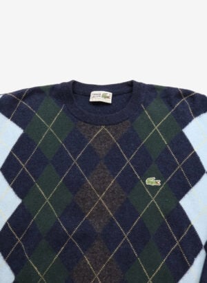 Vintage 80s Chemise Lacoste Lambswool Strickpullover Argyle navy