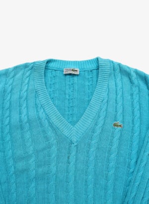 Vintage 80s Chemise Lacoste Cable V-Neck Strickpullover türki