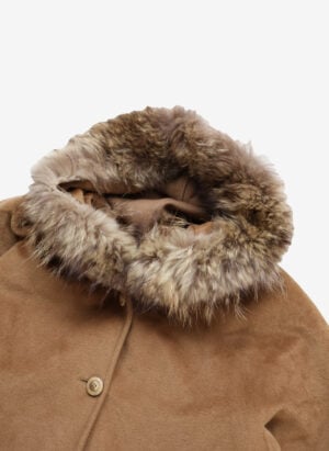 Max Mara Damen Wollmantel mit Fellkapuze camel