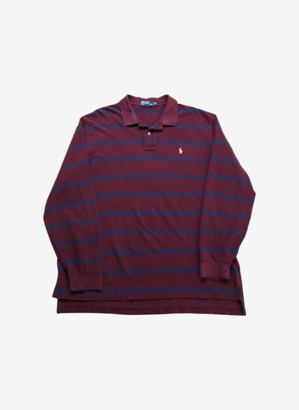 Vintage 90s Polo Ralph Lauren Longsleeve Poloshirt gestreift bordeaux